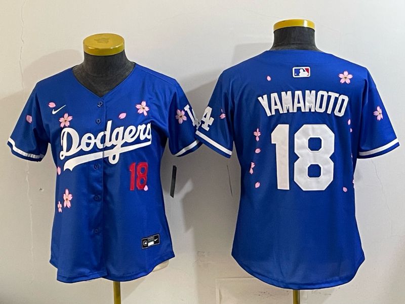 Women Los Angeles Dodgers #18 Yamamoto Blue Sakura Edition 2026 Nike MLB Jersey 007->women mlb jersey->Women Jersey